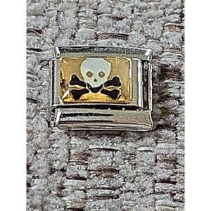 Italian  Charm Skull With Black‎ Bones 9mm